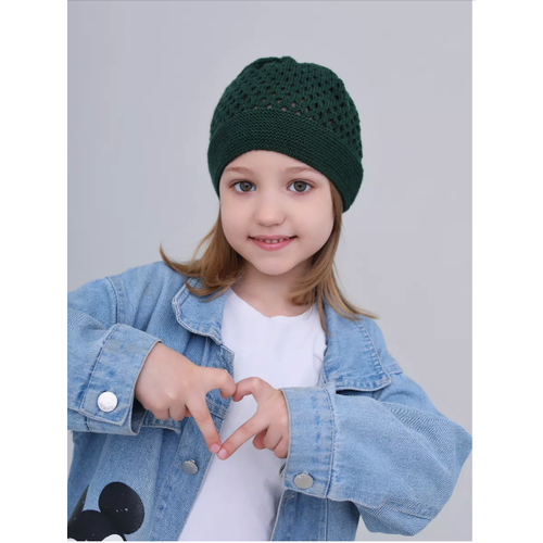 фото Шапка mi ropa детская вязаная шапка-сетка "паутинка", размер 5-8 лет, зеленый