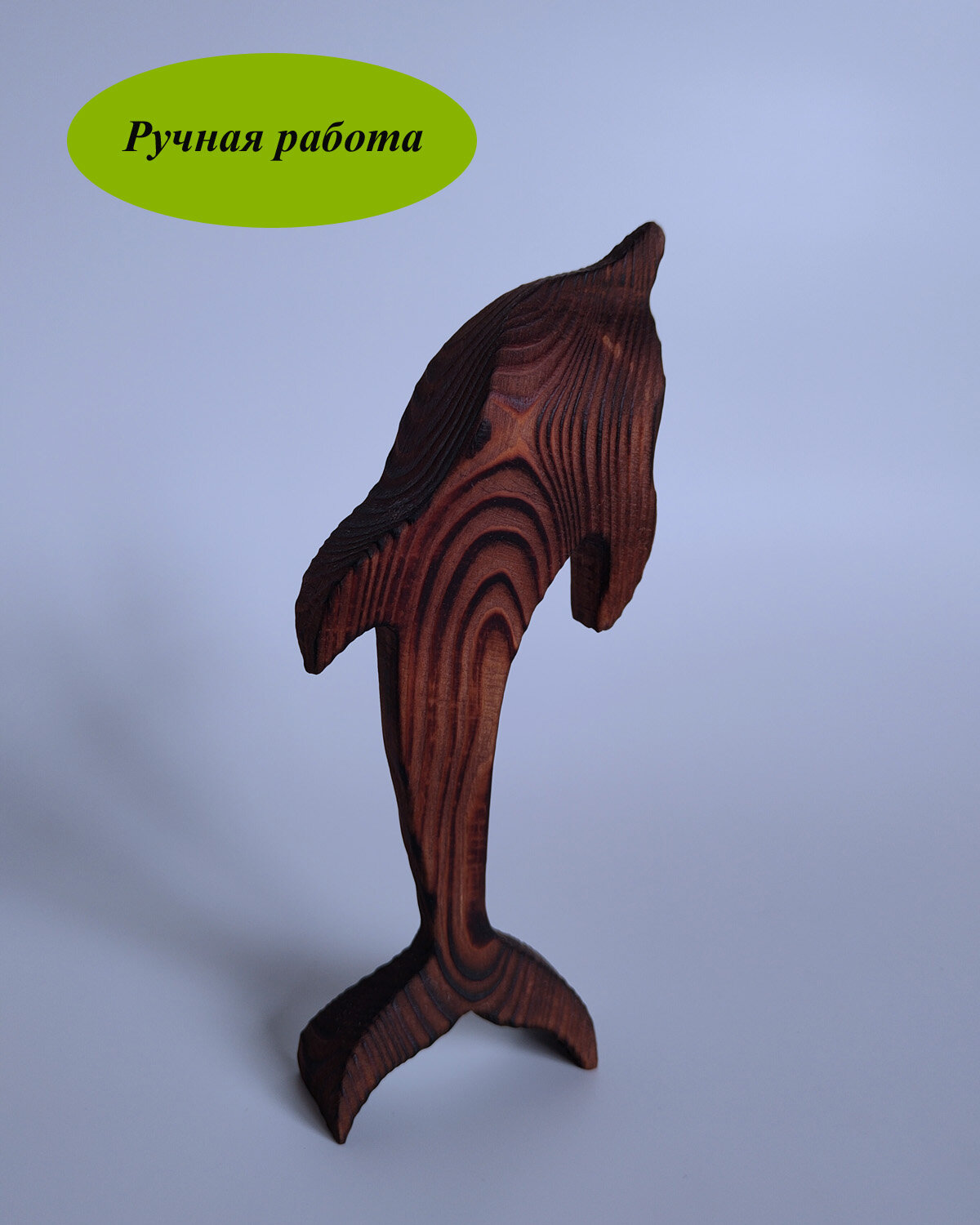фото Дельфин деревянный статуэтка объемная высота 20см цвет махагон