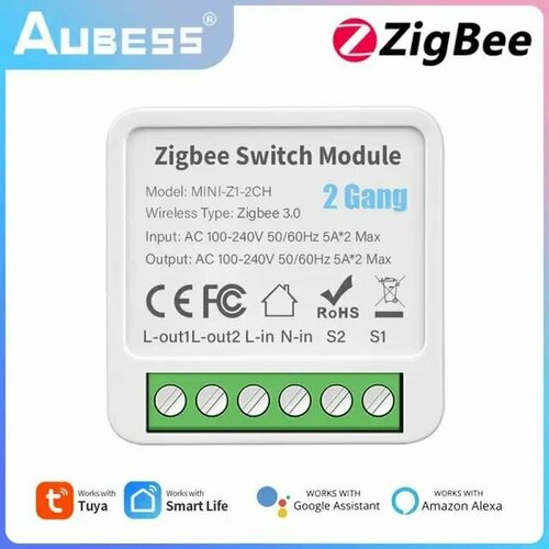 новый блок управления шлюз tuya zigbee 3 0 gateway с wifi ble5 0 для умного дома и zigbee устройств Контроллер умного дома - реле выключателя Tuya Zigbee 2 канала, 10А работает с Яндекс Алисой через шлюз ZigBee 3.0