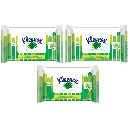 Kleenex влажные салфетки антибактериальные, семейные, 40 шт - 3 уп.