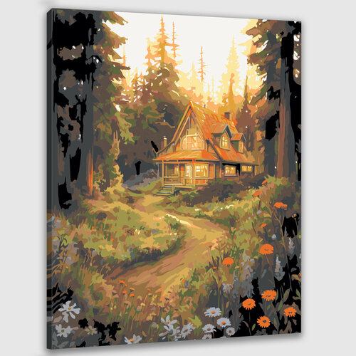 Картина по номерам 50х40 Домик в лесу