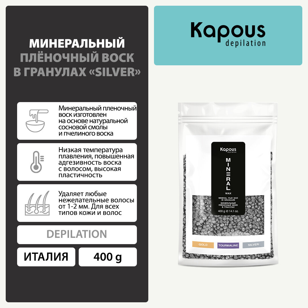 Минеральный плёночный воск в гранулах Kapous «Silver», 400 г