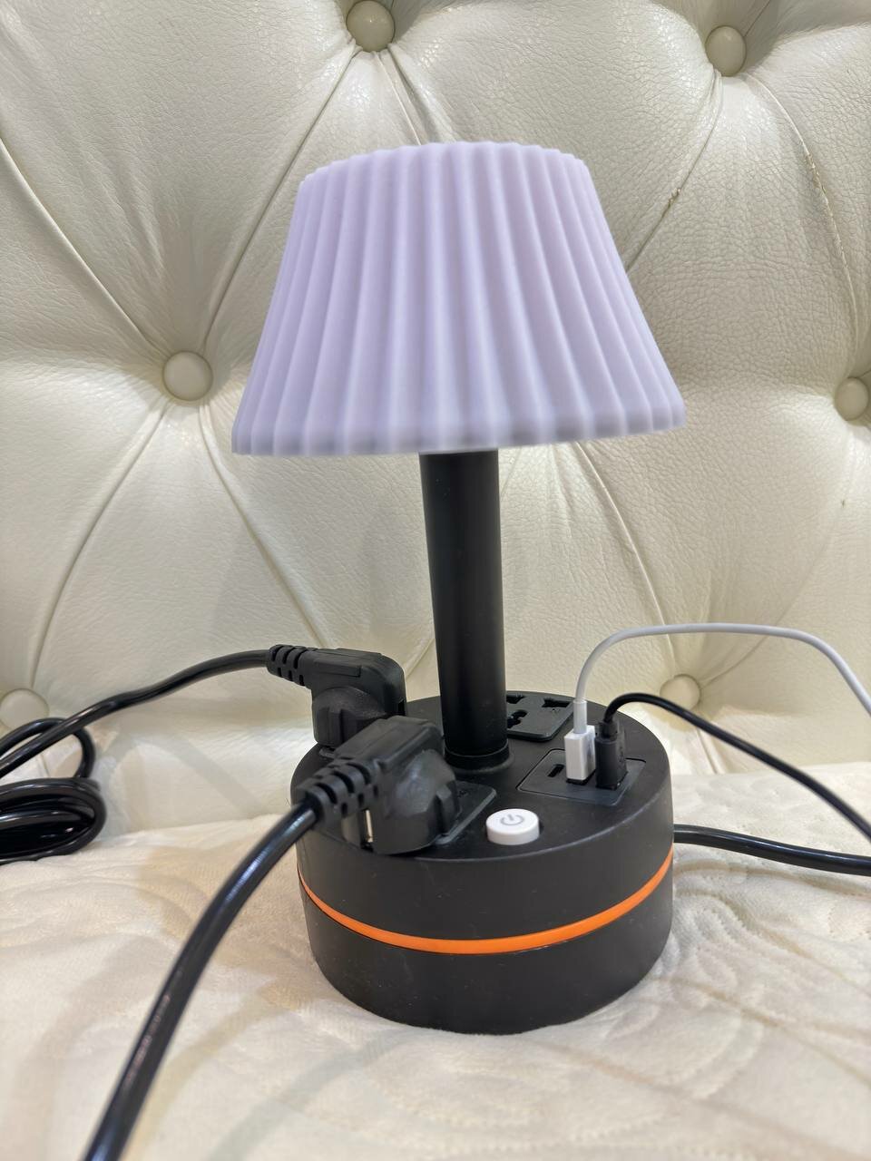 Лампа настольная "Прикроватная" с абажуром чёрная, светильник с розетками USB и Type-C