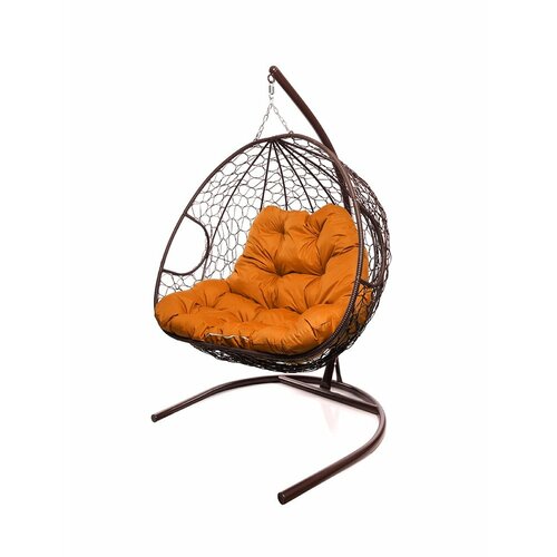 Подвесное кресло с ротангом Для компании коричневое, синяя подушка