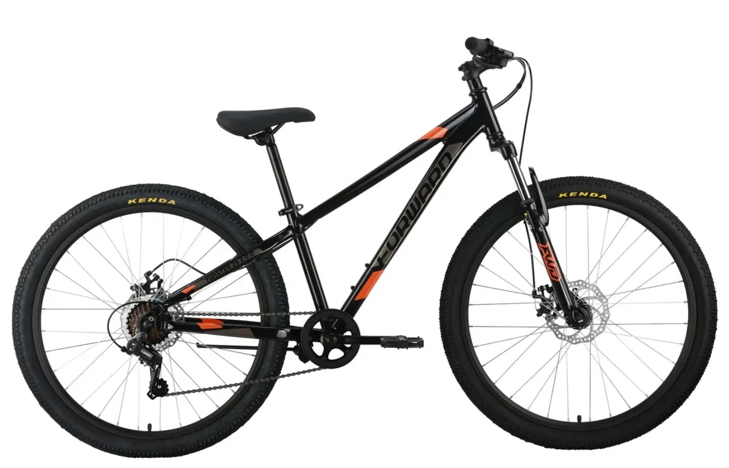 Велосипед FORWARD TWISTER 26 2.0 D (26" 7 ск. рост. 13") 2024, черный/оранжевый