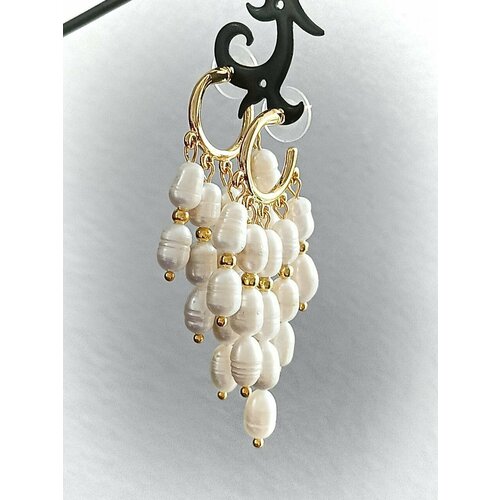 Серьги конго, с подвесками MARI JOO, белый в золоте