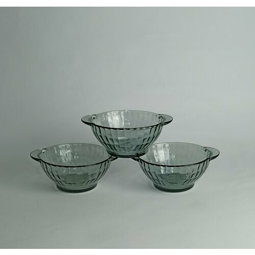 Супница-бульонница дымчатая стеклянная с ручками-ушками 510 мл Набор из 3 штук 536₽