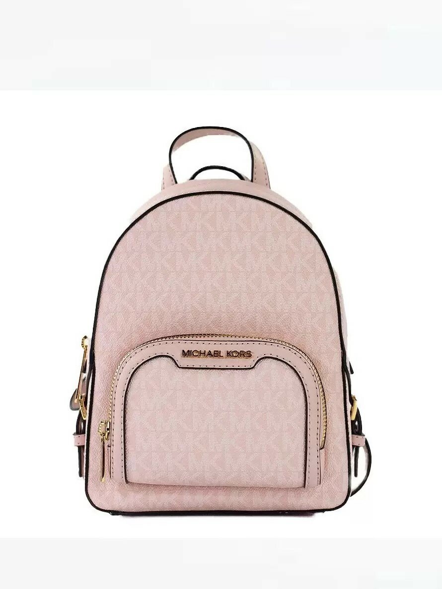 фото Рюкзак женский розовый с золотой фурнитурой из оригинального материала "Canvas" Michael Kors Jaycee Small Logo Backpack Pink Gold 35S3G8TB0V
