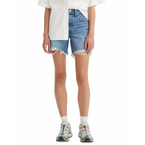 2021 zomer nieuwe wijde pijpen denim shorts vrouwen losse dunne rolled jeans korte broek casual straight retro high waisted Шорты Levi's Джинсовые шорты Levi's 501, размер 29, синий