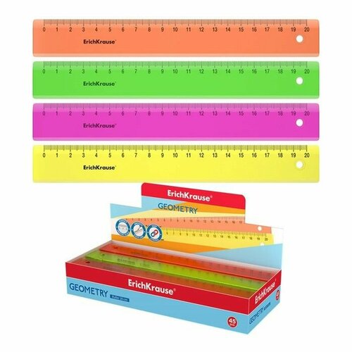 Линейка 20 см ErichKrause Neon пластик микс из 4 цветов в коробке-дисплее 432₽
