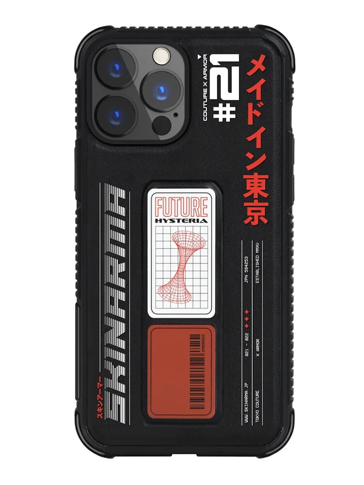 Чехол для iPhone 13 Pro Skinarma Sokudo Black,противоударная пластиковая накладка с магнитной подставкой,силиконовый бампер с держателем и рисунком