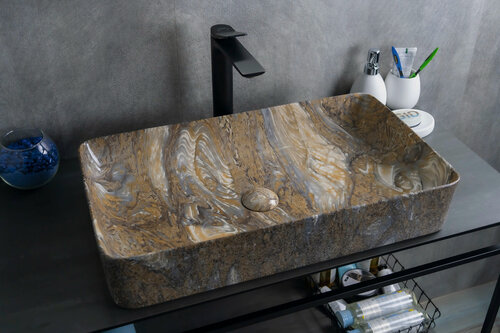 Изображение товара (60х34х11см) Накладная раковина для ванной под камень Gid Mnc396T с керамическим донным клапаном в цвет раковины