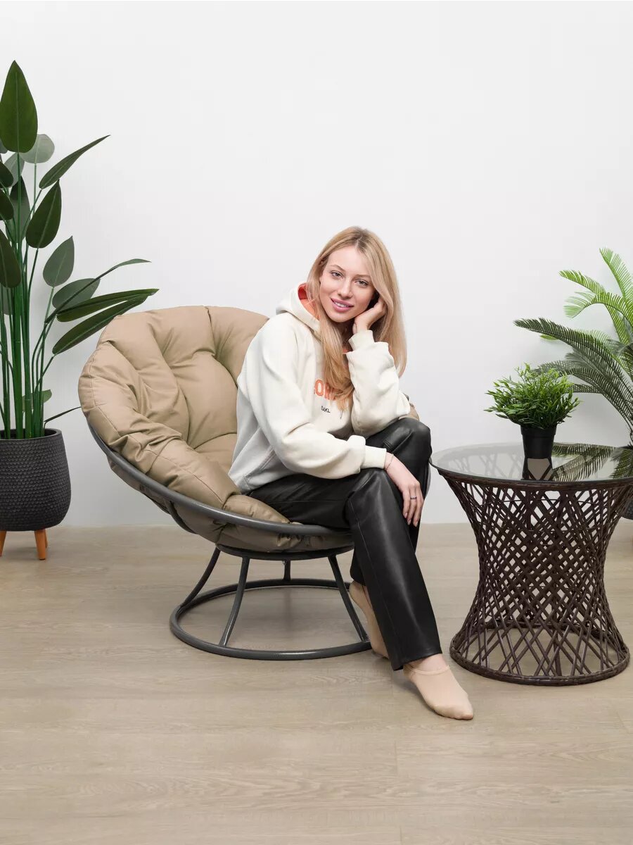 фото Кресло папасан без ротанга серое, бежевая