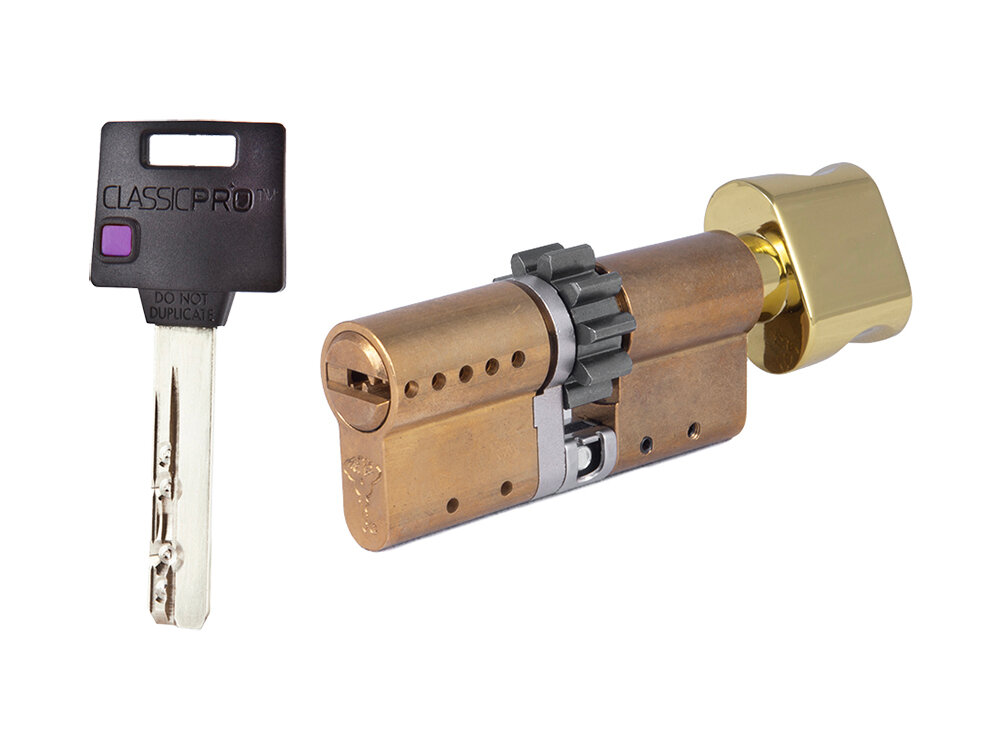 Цилиндр Mul-t-Lock Classic Pro ключ-вертушка 66мм (размер 35х31В мм) - Латунь Шестеренка (3 ключа)