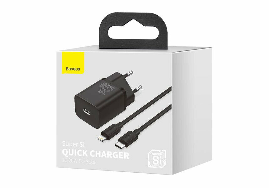 Сетевое зарядное устройство Baseus Super Si Quick Charger 1C 20W EU Sets with cable Type-C to Lightning 1m Black (TZCCSUP-B01)