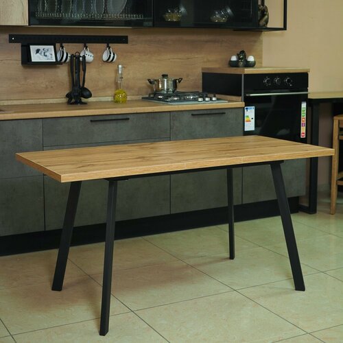 Стол кухонный раздвижной Фин, ЛДСП Дуб вотан на чёрных опорах, 120/152х70х75 см.