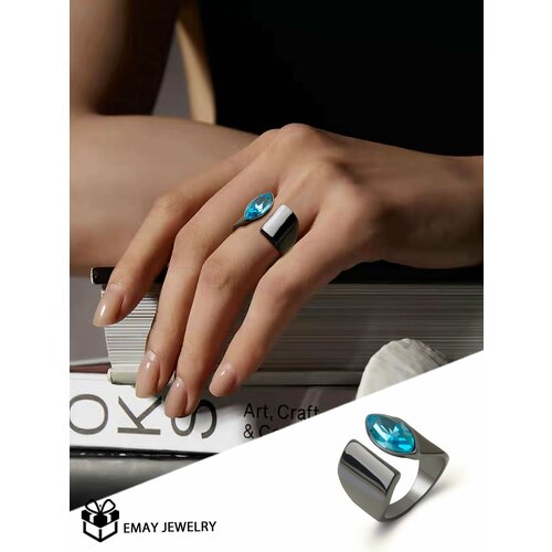 Кольцо Emay, искусственный камень, шпинель синтетическая, черный