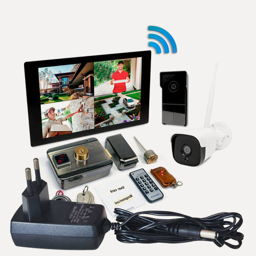 Изображение товара Радиоканальный домофон TUYA с камерой и замком - СкайНет 1000 (1+1+AX066) (Y12545YKS): HD экран 10 дюймов, цветная вызывная панель, замок электромех