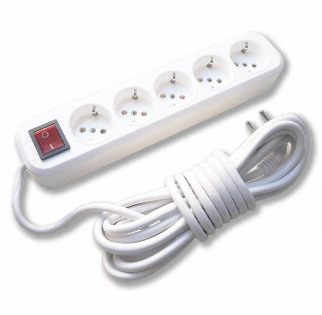 фото Сетевой удлинитель/переноска 8 метров/5 розеток с кнопкой