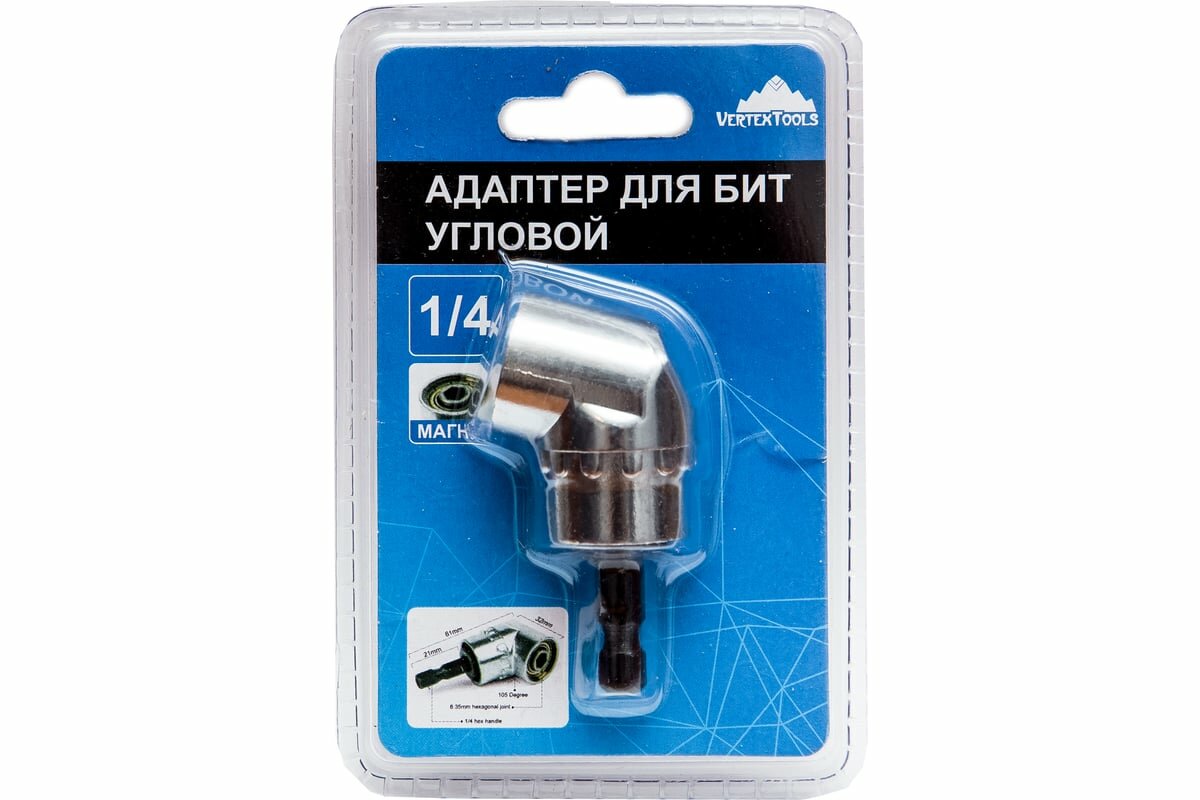 Vertextools РД-1/4-61 угловой редуктор для бит 1/4 дюйма 61 мм совместимый с дрелями — фото 1