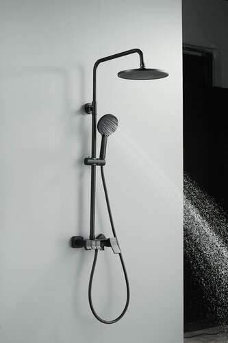 Изображение товара Душевая система со смесителем и тропическим душем/стойка/Душевой гарнитур OUTE 730-1200 мм. Черный матовый. Латунь.