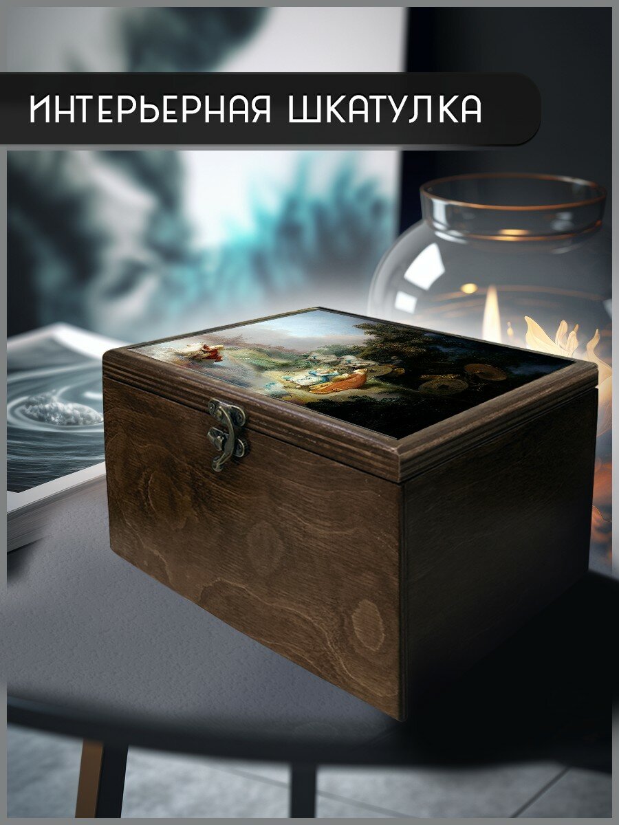Шкатулка интерьерная для украшений универсальная 22x17x12 см Разное Похищение Европы (Рембрандт, картины, живопись шедевры, Художники) - 865