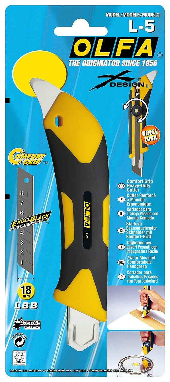 Трещоточный нож OLFA 18 см (OL-L-5), монтажный, 8 сменных лезвий