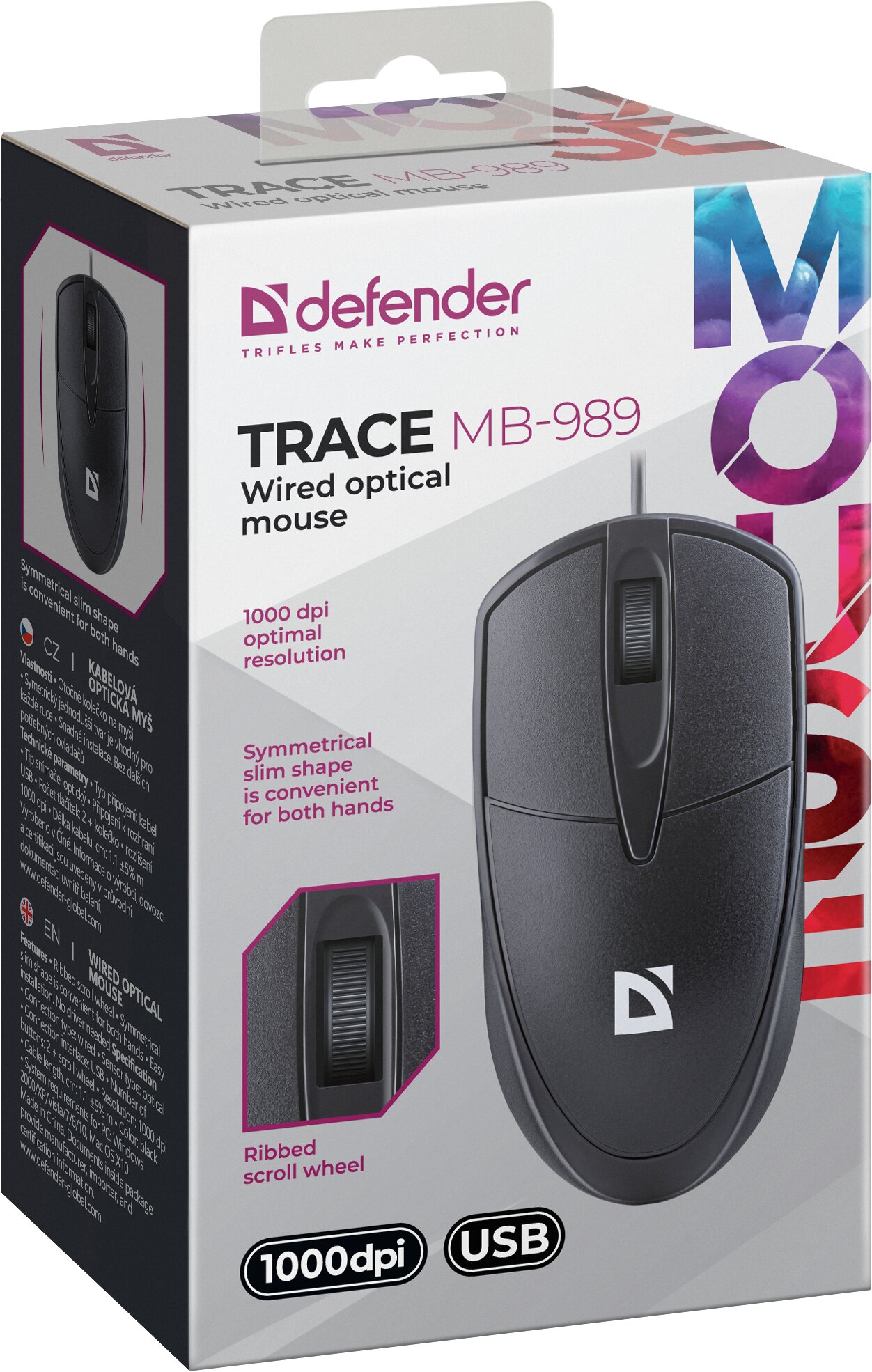 Мышь Defender Trace MB-989, проводная, оптическая, для правой руки, черная — фото 1