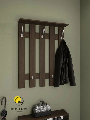 Изображение товара Вешалка настенная "ВосторгМебель", ЛДСП, венге, крючки хромированные