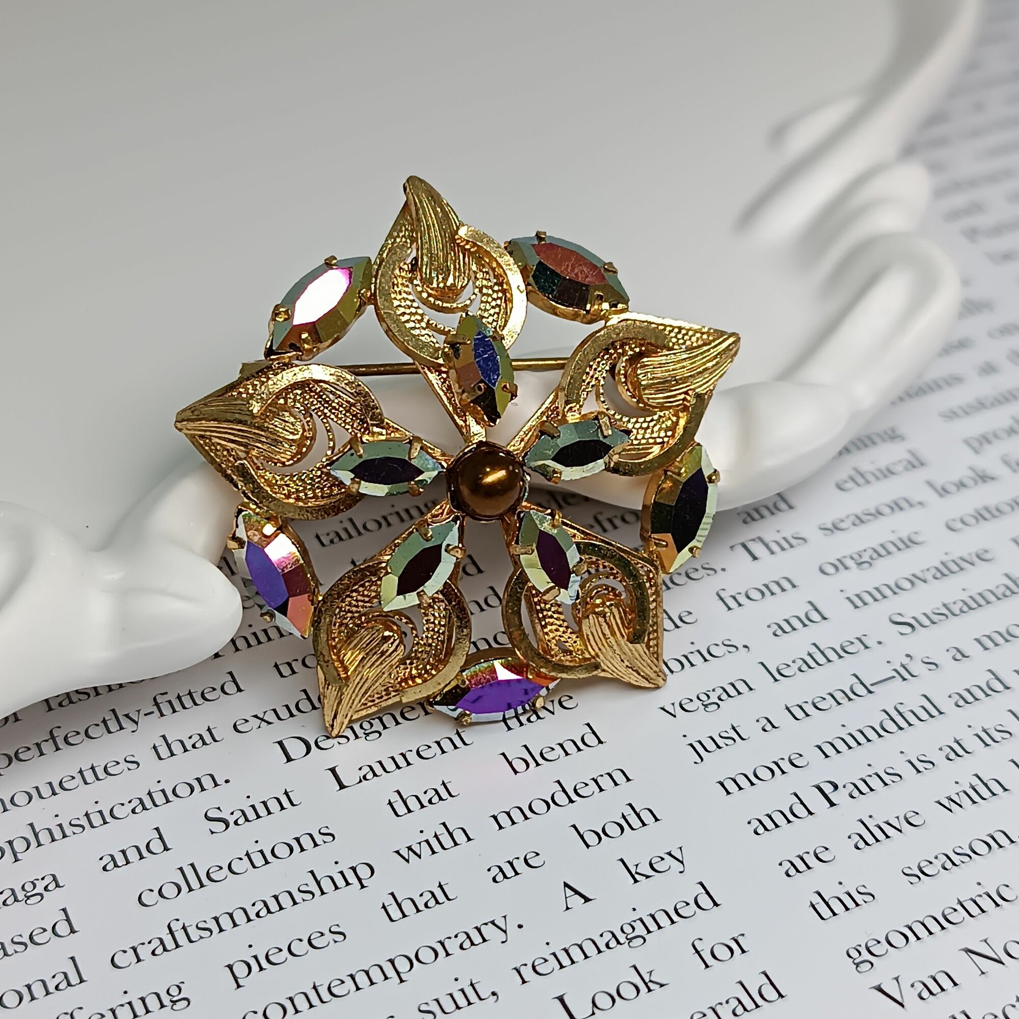 Советская винтажная позолоченная брошь, Аврора Бореалис, Чехословакия