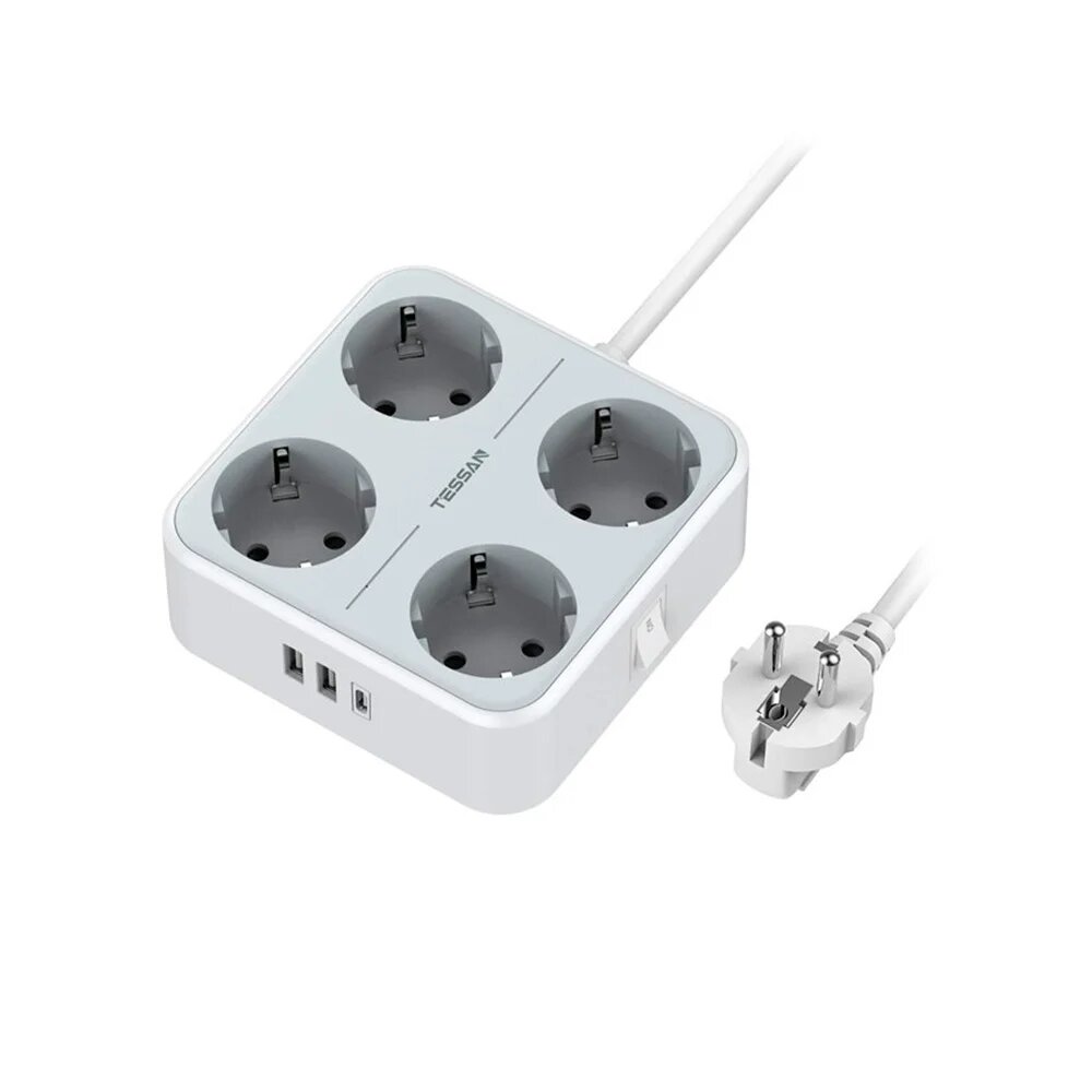 Сетевой фильтр Tessan TS-302-C 4 евророзетки + 3 usb порта серый