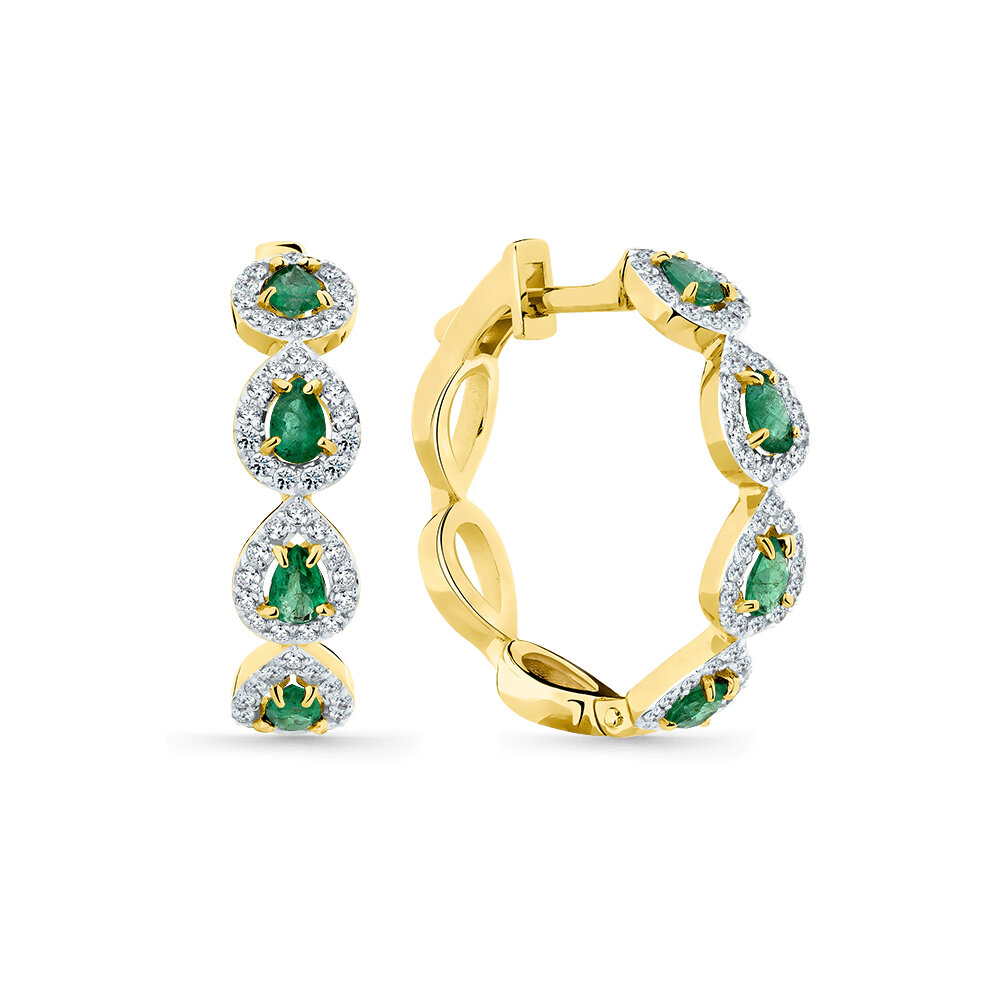 Серьги, желтое золото, 585 проба, изумруд, бриллиант