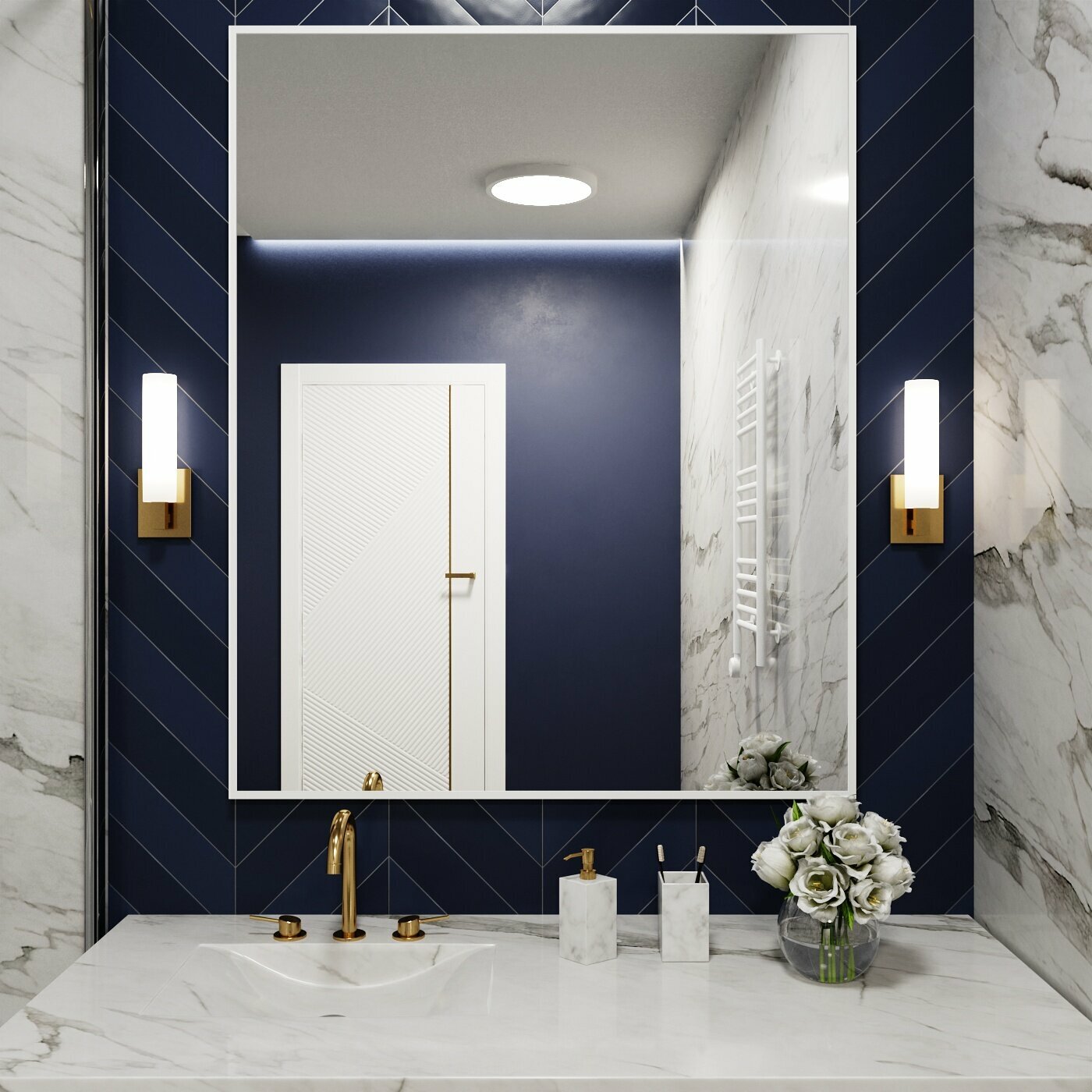 Зеркало настенное в алюминиевой раме BLX MIRROR 110х90 см. Белое — фото 1