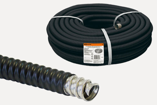 Изображение товара Гофра для кабеля 8мм Металлорукав в ПВХ-изоляции черная без протяжки 50 метров TDM Electric