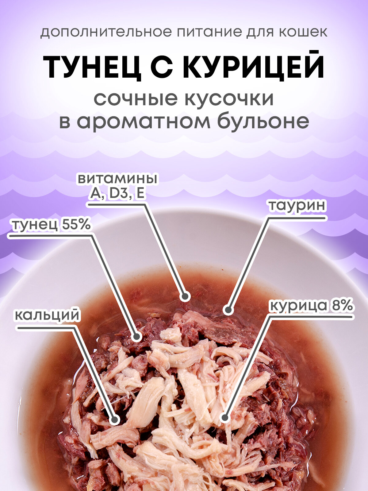 Корм для кошек влажный ELITECAT сочные кусочки Тунец с курицей 85гр КОМПЛЕКТх6 — фото 1