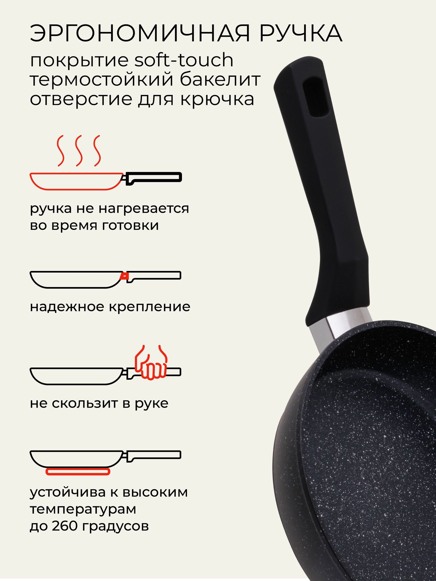 Сковорода с крышкой для индукционной плиты 26 см Unifico Marmo nero — фото 1
