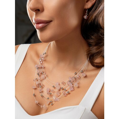 Комплект бижутерии LUMINA серьги колье размер кольца 25 розовый 1237₽