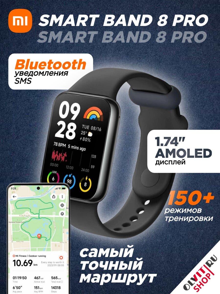 Фитнес-браслет Xiaomi Smart Band 8 Pro BHR8017GL, черный