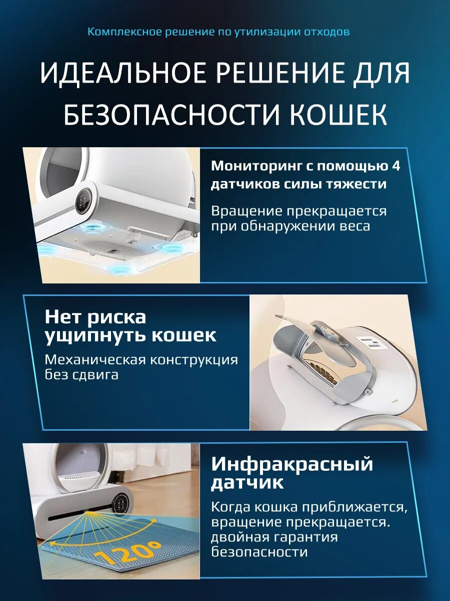 Умный лоток для кошек "Поддержка WiFi", многоуровневая безопасность, 48x51.6x50.5 см — фото 1