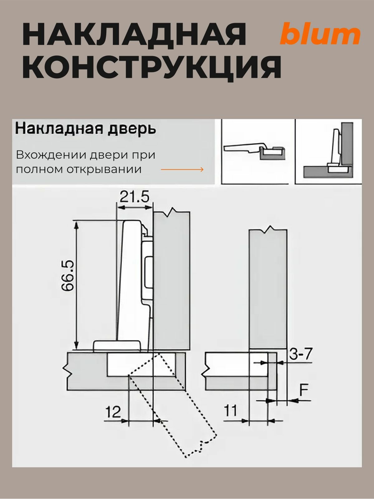 20 шт, Петля BLUM 71B3550 CLIP TOP BLUMOTION, накладная, с доводчиком, ответной планкой 173L6100 под саморез — фото 1