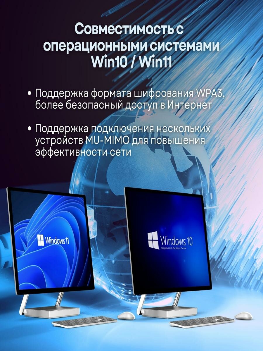 Сетевой адаптер Intel AX210NGW Wi-Fi 6E + Bluetooth 5.3 для ПК, PCI-E разъем, 2 внешние антенны — фото 1