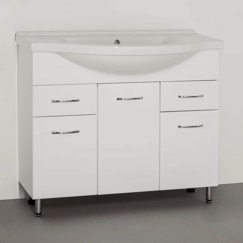 Изображение товара Тумба с раковиной Style Line Эко Стандарт №26 100 напольная, 99 см, белая, глянцевая, с ящиками, с дверками, раковина для ванной, фаянсовая, прямоугольная