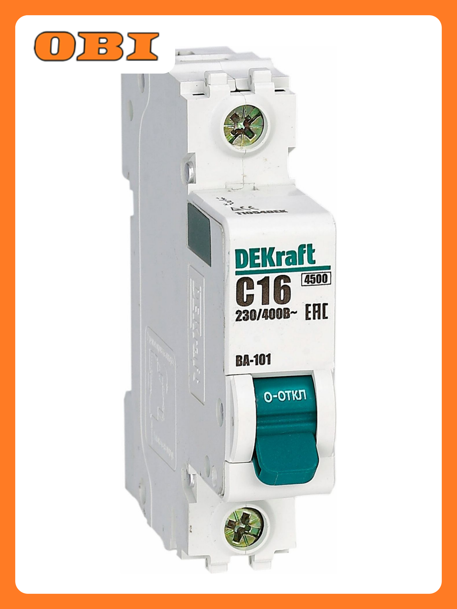 Автоматический выключатель DEKRAFT ВА-101 1P C16 A 45 кА