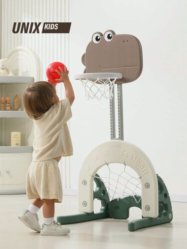 Изображение товара Игровой комплекс UNIX Kids Dino / Дино (3 в 1) для дома и улицы: баскетбольная стойка, хоккейные и футбольные ворота