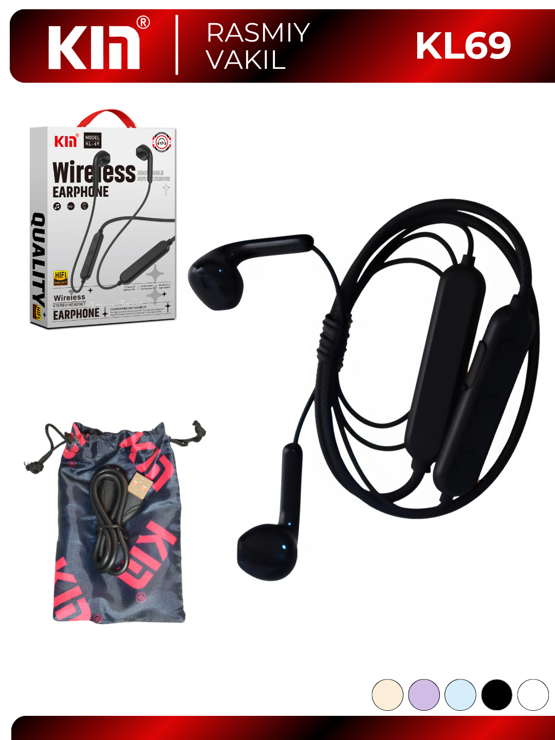Bluetooth-гарнитура KIN KL69, с шейным ободком, влагозащитная, 8 ч работы — фото 1