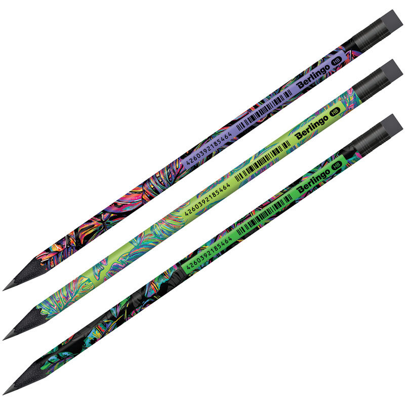 72 шт. Карандаш ч/г Berlingo "Neon Paradise" HB, черное дерево, круглый, заточен, с ластиком, ассорти