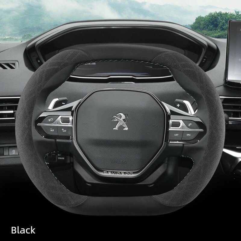 Накладка на руль Peugeot e2008 2020 Double D из шерстяной ткани - Черный
