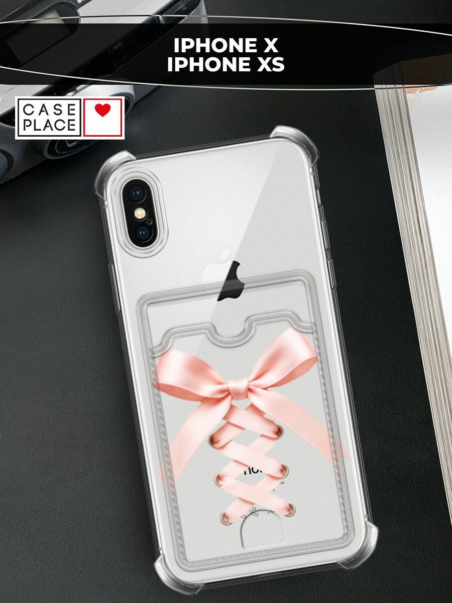 Чехол на Apple iPhone X/XS (Айфон X/XS) с картой и принтом Бант из ленты