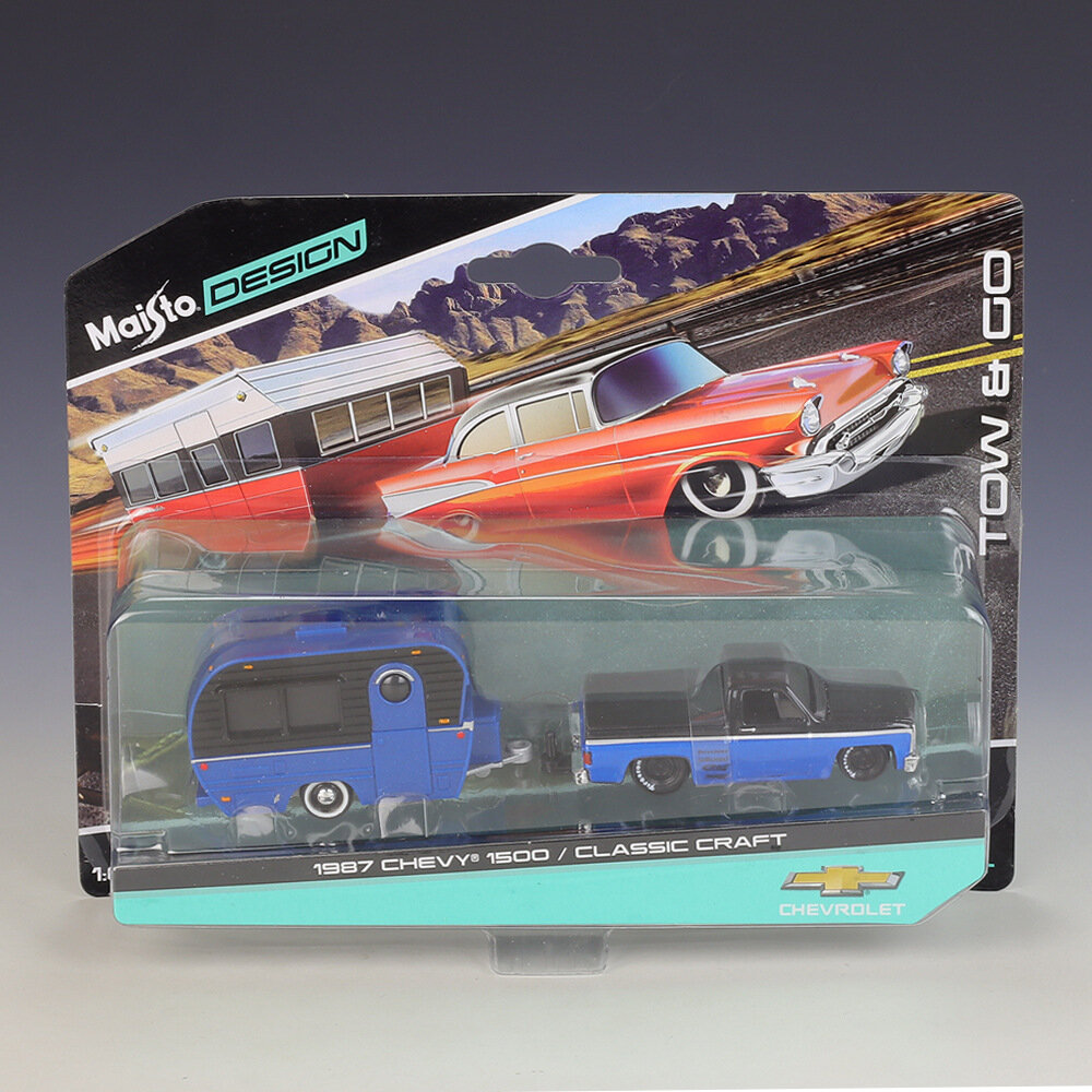 Модель автомобиля 1:64 масштаб 1987 Chevy 1500 прицеп для путешествий из сплава на бэк-карте