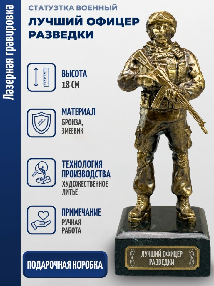 Статуэтка Военный "Лучший офицер разведки" (бронза, змеевик)